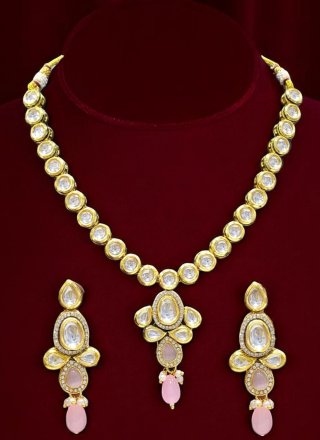 Pink Beads and Stone Work Necklace Set
