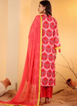 Pink Blended Cotton Embroidered and Paisley Print Work Readymade Salwar Suit for Ceremonial