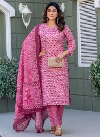 Pink Blended Cotton Readymade Salwar Suit