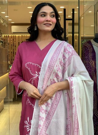 Pink Chanderi Salwar Suit with Embroidered and Print Work for Engagement