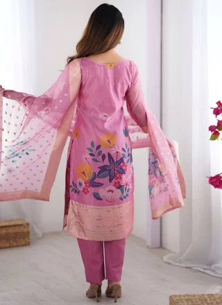 Pink Chanderi Silk Digital Print and Jacquard Work Salwar Suit for Ceremonial