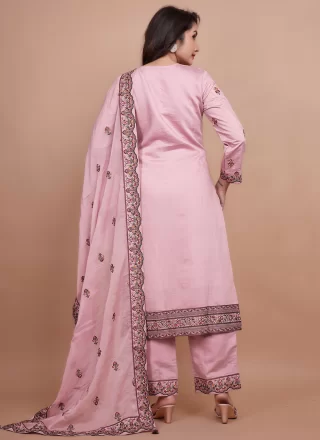 Pink Chanderi Silk Embroidered Work Readymade Salwar Suit for Ceremonial