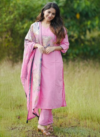 Pink Chanderi Silk Salwar Suit with Digital Print and Patch Border Work