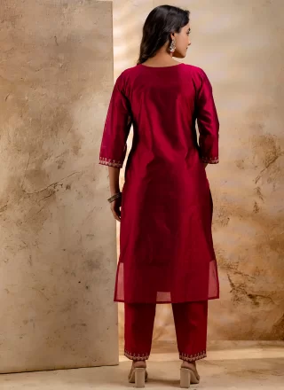 Pink Chanderi Silk Salwar Suit with Embroidered Work