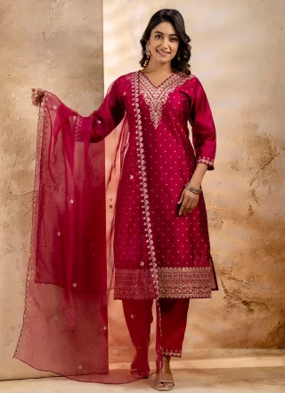 Pink Chanderi Silk Salwar Suit with Embroidered Work