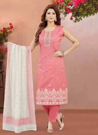 Pink Chanderi Silk Salwar Suit with Embroidered Work