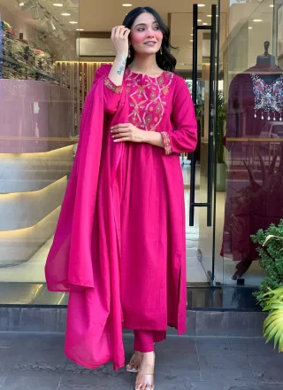 Pink Chanderi Silk Salwar Suit with Embroidered Work