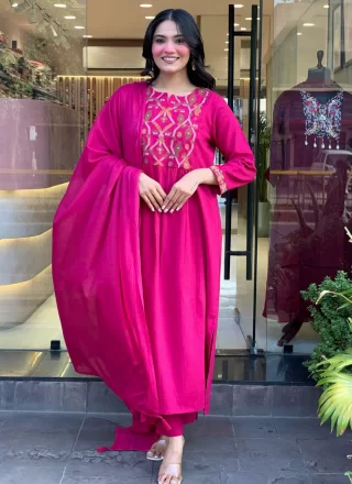 Pink Chanderi Silk Salwar Suit with Embroidered Work