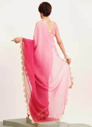 Pink Chiffon Contemporary Saree with Sequins Work for Ceremonial