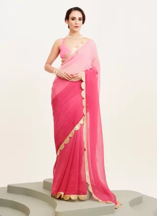 Pink Chiffon Contemporary Saree with Sequins Work for Ceremonial