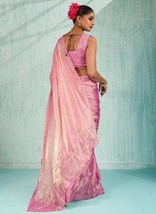 Pink Chiffon Contemporary Sari with Cut Dana and Zircon Work
