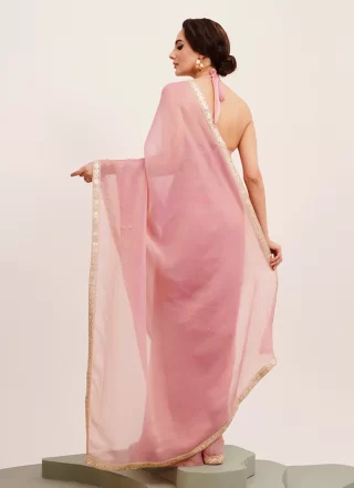 Pink Chiffon Sequins Work Trendy Saree for Ceremonial
