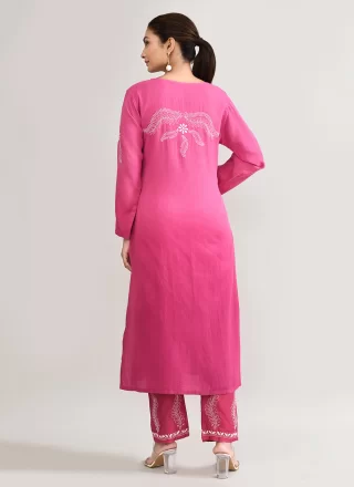 Pink Chikankari Work Cotton Designer Kurti