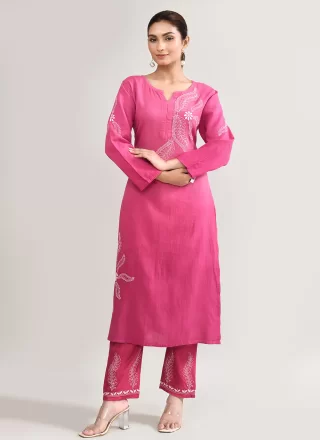 Pink Chikankari Work Cotton Designer Kurti