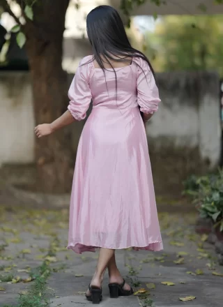 Pink Chinon Casual Kurti with Fancy Work for Casual