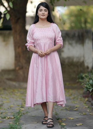Pink Chinon Casual Kurti with Fancy Work for Casual