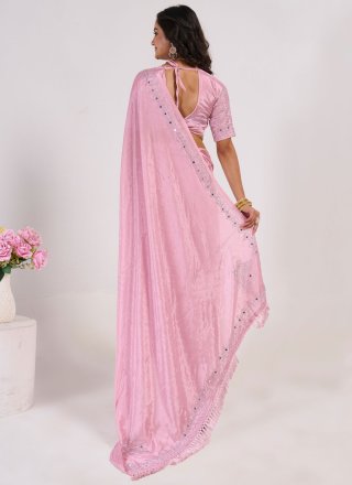 Pink Chinon Designer Sari