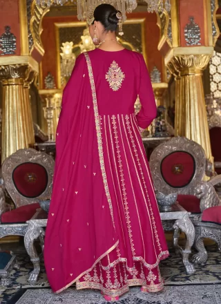 Pink Chinon Embroidered and Resham Work Readymade Salwar Suit for Ceremonial