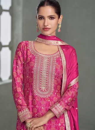 Pink Chinon Embroidered, Print, Sequins and Zari Work Salwar Suit