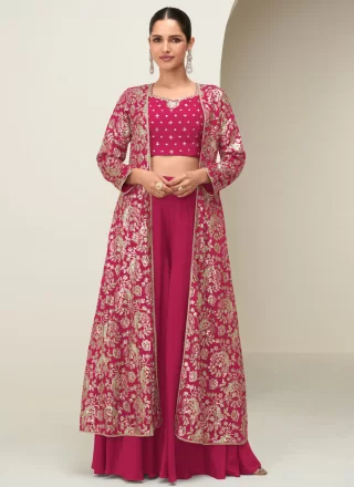 Pink Chinon Embroidered Work Readymade Salwar Suit