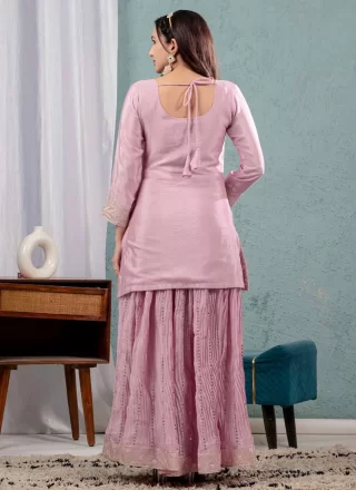 Pink Chinon Palazzo Salwar Suit