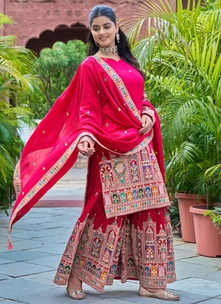 Pink Chinon Salwar Suit with Embroidered and Sequins Work