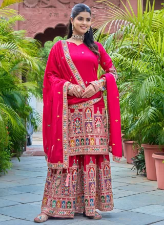 Pink Chinon Salwar Suit with Embroidered and Sequins Work