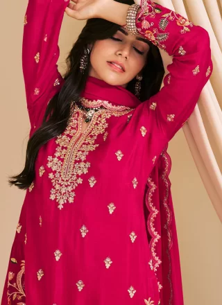 Pink Chinon Salwar Suit with Embroidered Work