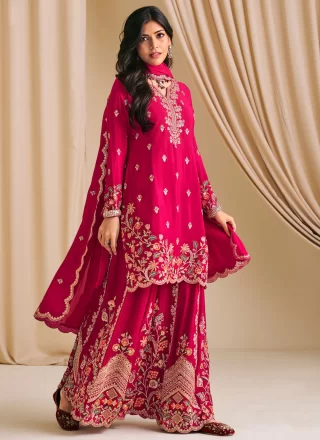 Pink Chinon Salwar Suit with Embroidered Work