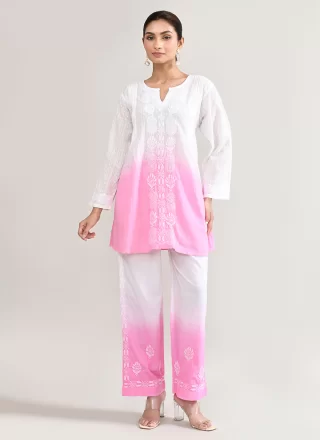 Pink Cotton Casual Kurti