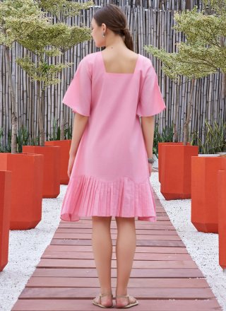 Pink Cotton Designer Kurti with Fancy Work