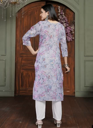 Pink Cotton Digital Print and Embroidered Work Designer Kurti