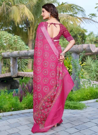 Pink Cotton Digital Print Work Contemporary Sari