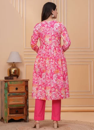 Pink Cotton Digital Print Work Designer Kurti for Casual