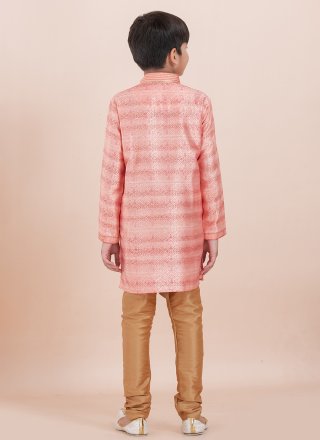 Pink Cotton Jacquard Work Kurta Pyjama for Kid