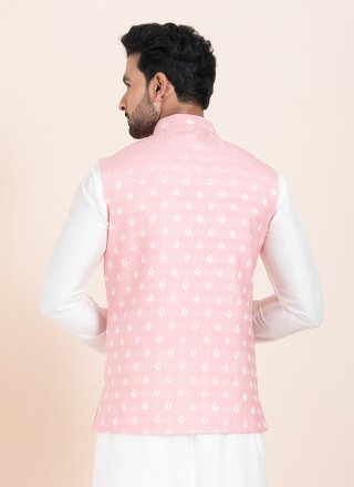 Pink Cotton Jacquard Work Nehru Jackets for Ceremonial