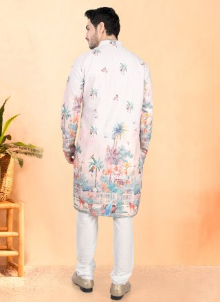 Pink Cotton Kurta Pyjama with Sequins and Thread Work