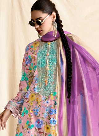 Pink Cotton Lawn Embroidered and Floral Patch Work Salwar Suit