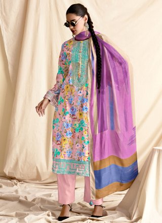 Pink Cotton Lawn Embroidered and Floral Patch Work Salwar Suit