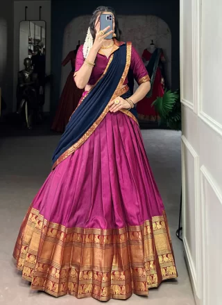 Pink Cotton Lehenga Choli with Weaving Work