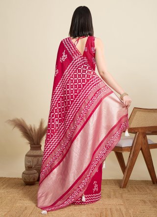 Pink Cotton Print and Sequins Work Trendy Saree