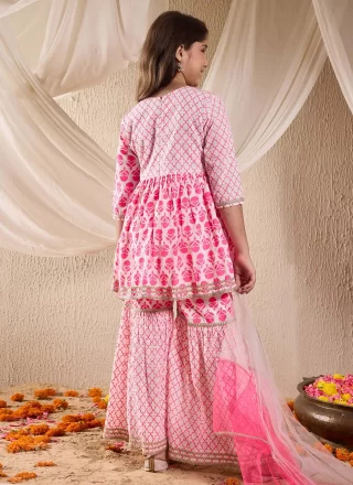 Pink Cotton Print Work Salwar Suit for Festival