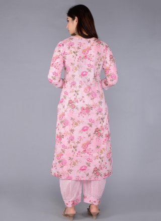 Pink Cotton Salwar Suit with Embroidered and Print Work