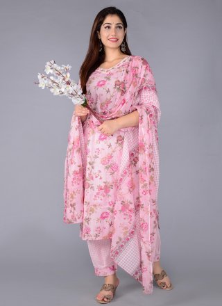 Pink Cotton Salwar Suit with Embroidered and Print Work
