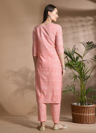 Pink Cotton Salwar Suit with Embroidered and Print Work