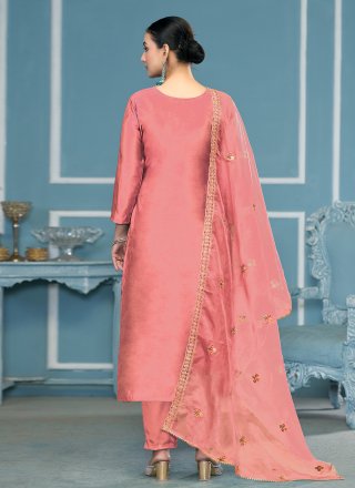 Pink Cotton Salwar Suit with Embroidered Work