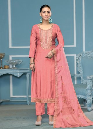 Pink Cotton Salwar Suit with Embroidered Work