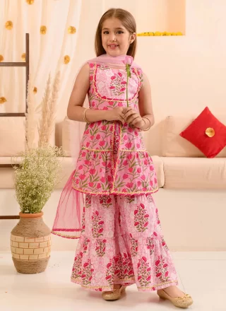 Pink Cotton Salwar Suit with Floral Patch Work