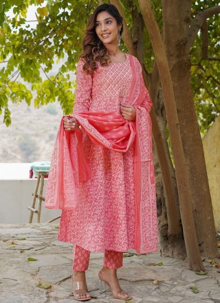 Pink Cotton Salwar Suit with Floral Patch Work for Ceremonial