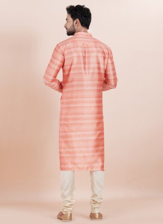 Pink Cotton Silk Jacquard Work Kurta Pyjama